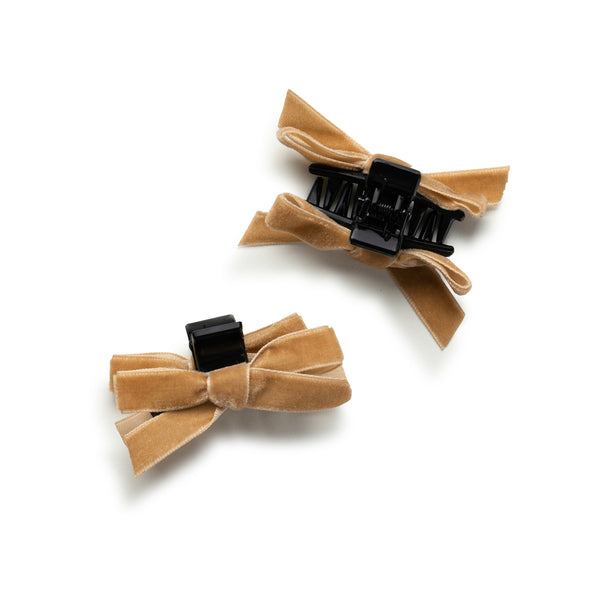 Halo Luxe Laura Velvet Bow Mini Claw Clip Set - Mocha