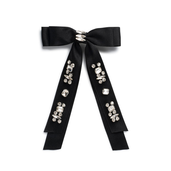 Halo Luxe Rock Candy Rhinestone Embellished Satin Bow Clip - Black