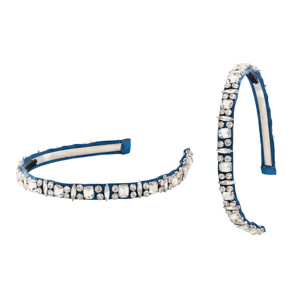 Halo Luxe Rock Candy Rhinestone Embellished Satin Headband - Powder Blue