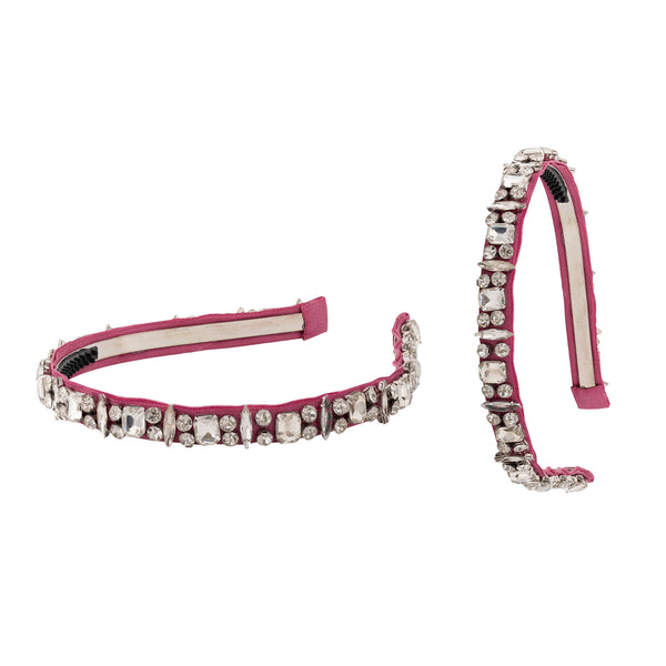 Halo Luxe Rock Candy Rhinestone Embellished Satin Headband - Raspberry