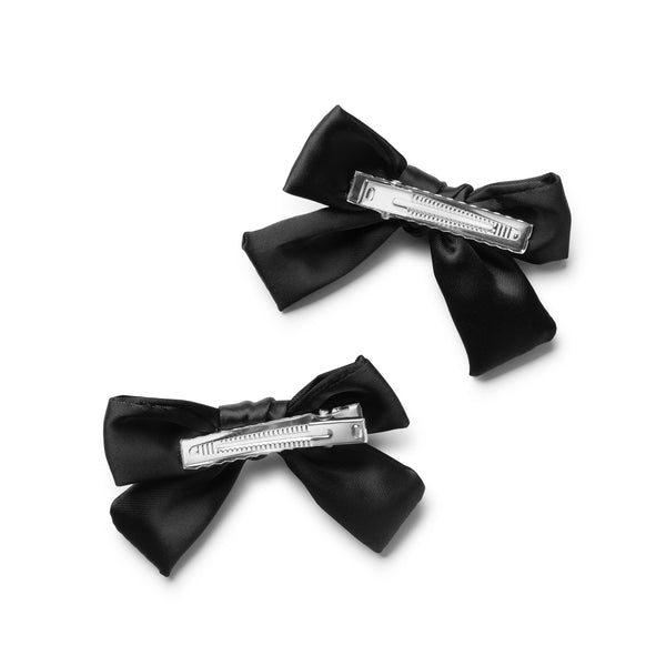 Halo Luxe Rosa Vintage Satin Double Bow Clips - Black