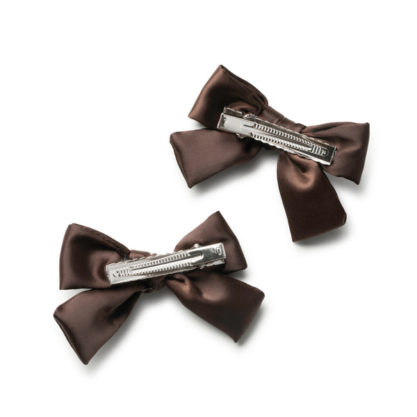 Halo Luxe Rosa Vintage Satin Double Bow Clips - Chocolate