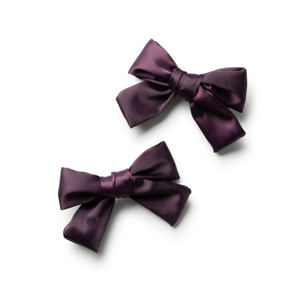 Halo Luxe Rosa Vintage Satin Double Bow Clips - Plum