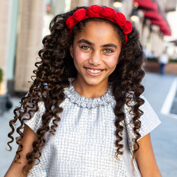 Halo Luxe Rosette Velvet Headband - Red