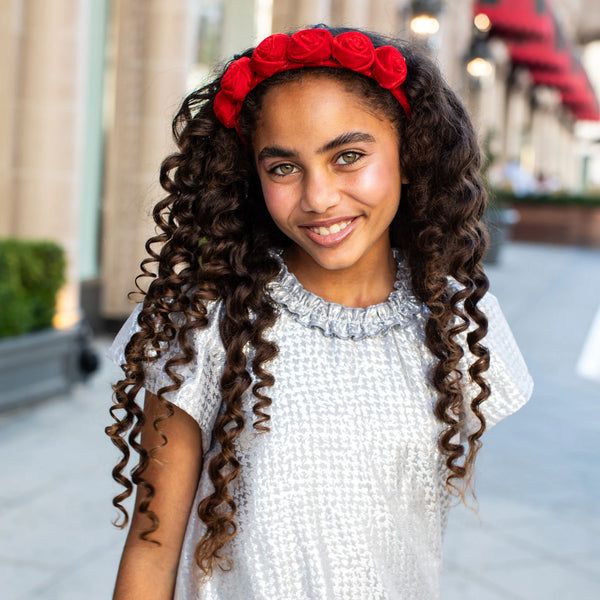 Halo Luxe Rosette Velvet Headband - Red