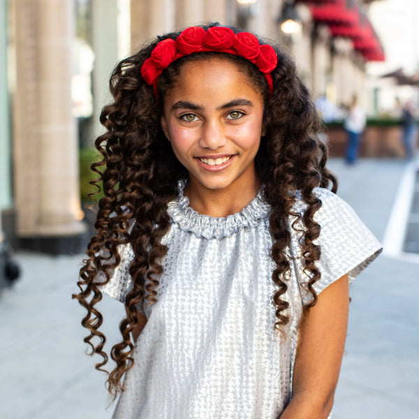 Halo Luxe Rosette Velvet Headband - Red