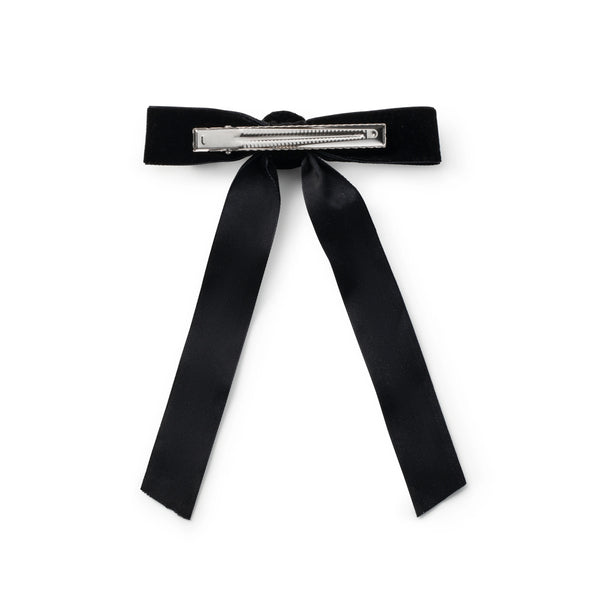 Halo Luxe Rosette Velvet Long Tail Clip - Black