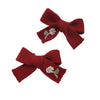 Halo Luxe Josie Floral Embroidered Ribbed Knit Double Clip Set - Red