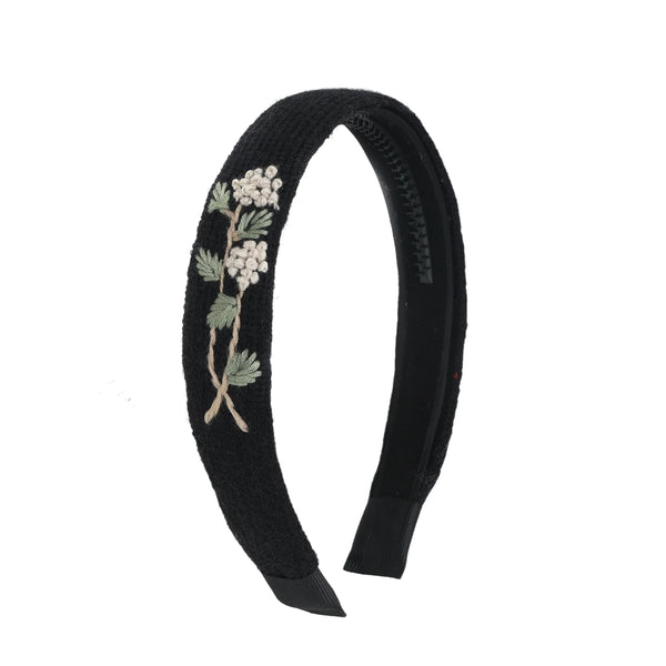 Halo Luxe Josie Floral Embroidered Ribbed Knit Headband - Black