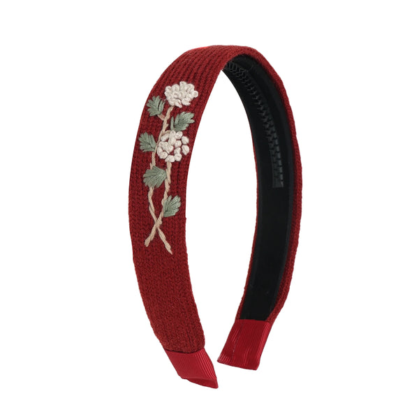 Halo Luxe Josie Floral Embroidered Ribbed Knit Headband - Red