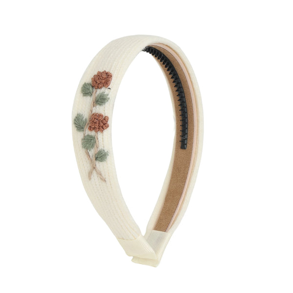 Halo Luxe Josie Floral Embroidered Ribbed Knit Headband - Cream