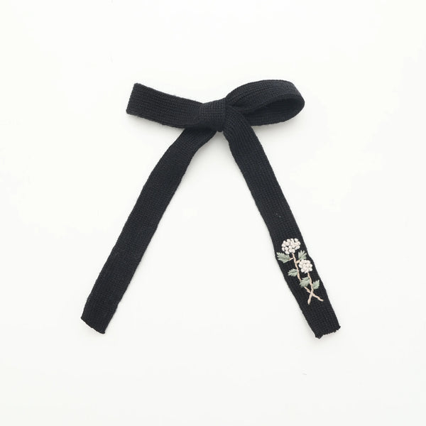 Halo Luxe Josie Floral Embroidered Ribbed Knit Longtail Clip - Black
