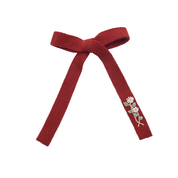 Halo Luxe Josie Floral Embroidered Ribbed Knit Longtail Clip - Red