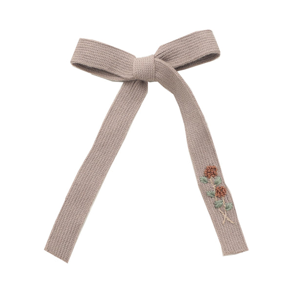 Halo Luxe Josie Floral Embroidered Ribbed Knit Longtail Clip - Tan