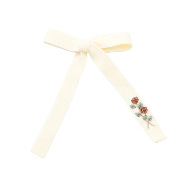 Halo Luxe Josie Floral Embroidered Ribbed Knit Longtail Clip - Cream