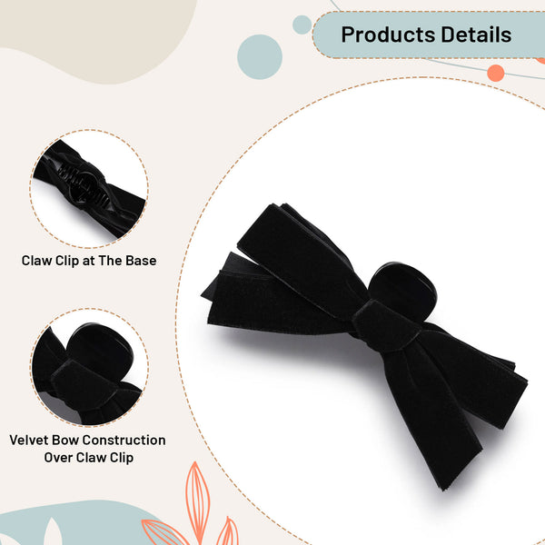 Halo Luxe Laura Velvet Bow Large Claw Clip - Black
