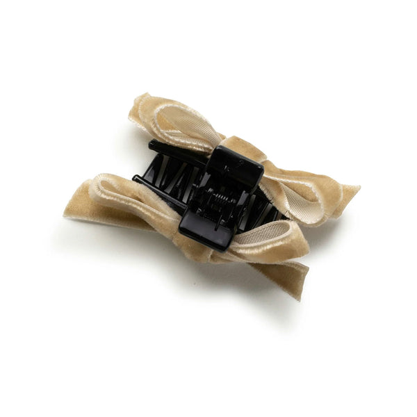 Halo Luxe Laura Velvet Bow Mini Claw Clip Set - Oatmeal