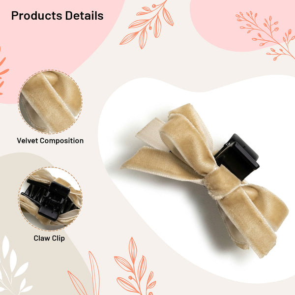 Halo Luxe Laura Velvet Bow Mini Claw Clip Set - Oatmeal