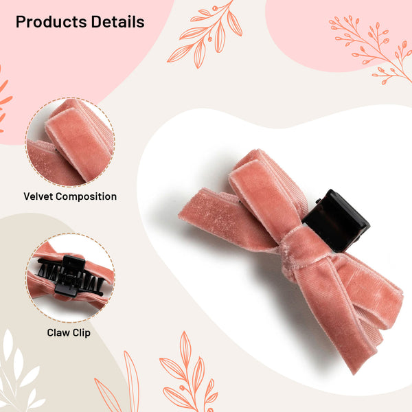 Halo Luxe Laura Velvet Bow Mini Claw Clip Set - Pink