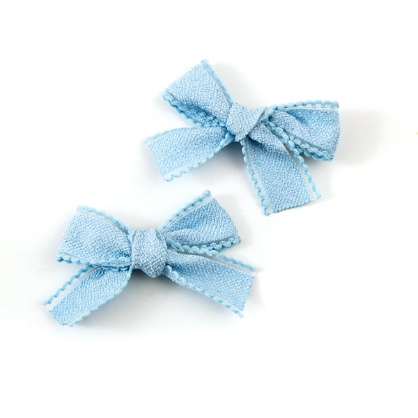 Halo Luxe Esmae Lace Trimmed Linen Double Clip Set - Light Blue