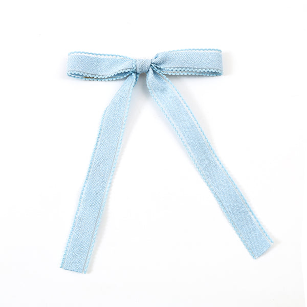 Halo Luxe Esmae Lace Trimmed Linen Bow Hair Clip - Light Blue