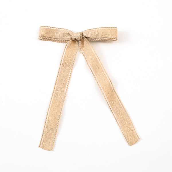 Halo Luxe Esmae Lace Trimmed Linen Bow Hair Clip - Taupe
