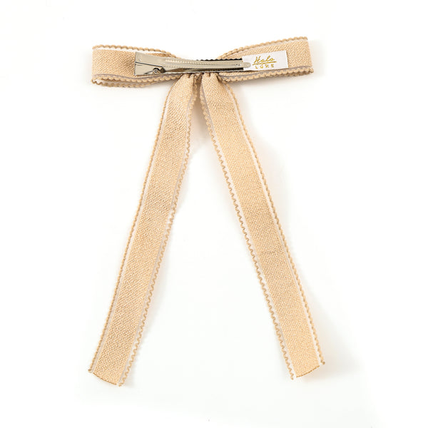 Halo Luxe Esmae Lace Trimmed Linen Bow Hair Clip - Taupe