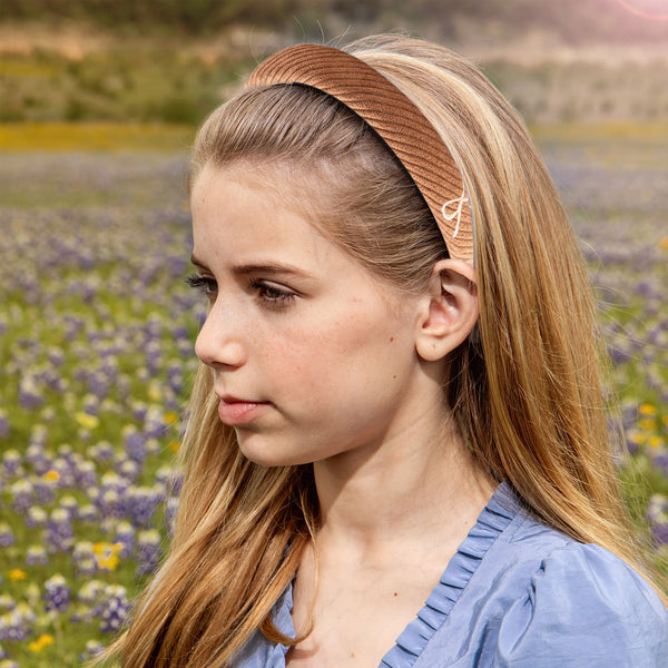 Halo Luxe Mia Corduroy Signature Bow Logo Headband - Caramel