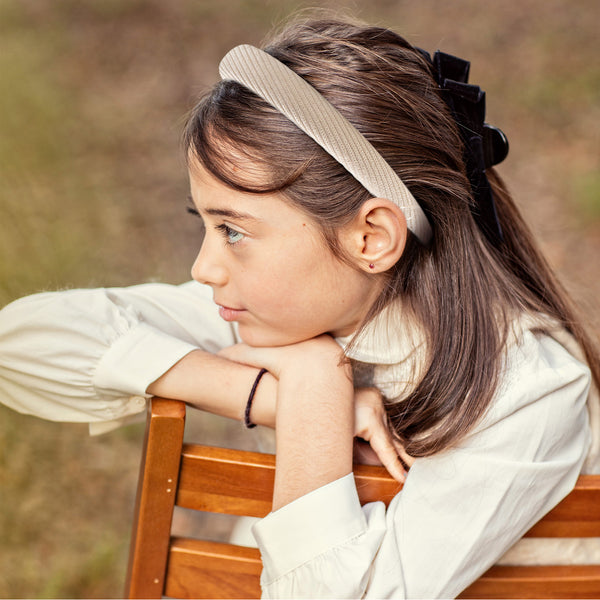 Halo Luxe Mia Corduroy Signature Bow Logo Headband - Ecru