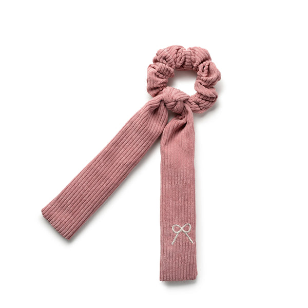 Halo Luxe Mia Corduroy Signature Bow Logo Long Tail Scrunchie - Mauve