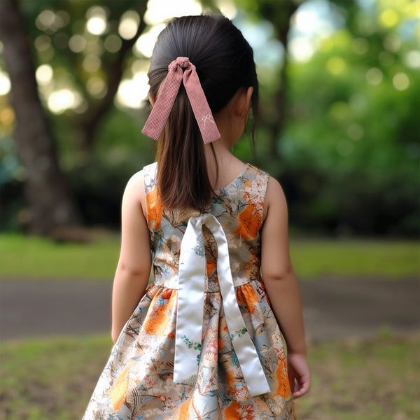 Halo Luxe Mia Corduroy Signature Bow Logo Long Tail Scrunchie - Mauve