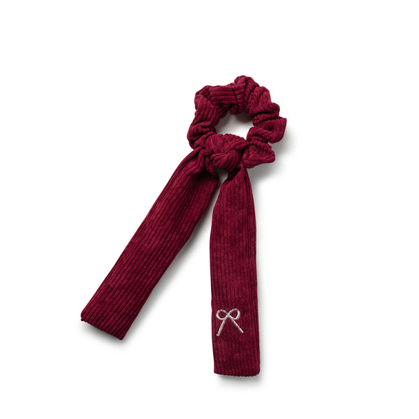 Halo Luxe Mia Corduroy Signature Bow Logo Long Tail Scrunchie - Ruby