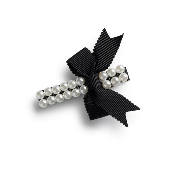 Halo Luxe Molly Double Strand Pearl Grosgrain Bow Clip - Black