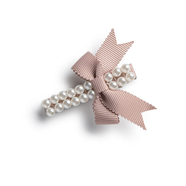 Halo Luxe Molly Double Strand Pearl Grosgrain Bow Clip - Beige