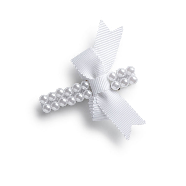 Halo Luxe Molly Double Strand Pearl Grosgrain Bow Clip - White