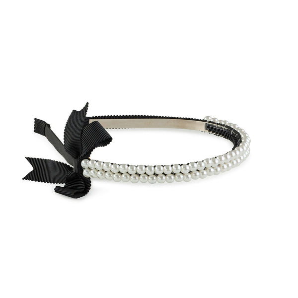 Halo Luxe Molly Double Strand Pearl Grosgrain Bow Headband - Black