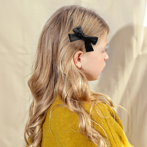Halo Luxe Rosa Vintage Satin Double Bow Clips - Black