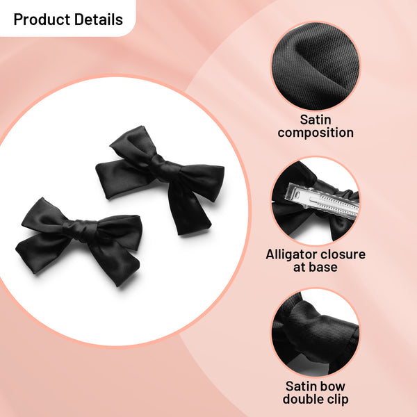 Halo Luxe Rosa Vintage Satin Double Bow Clips - Black
