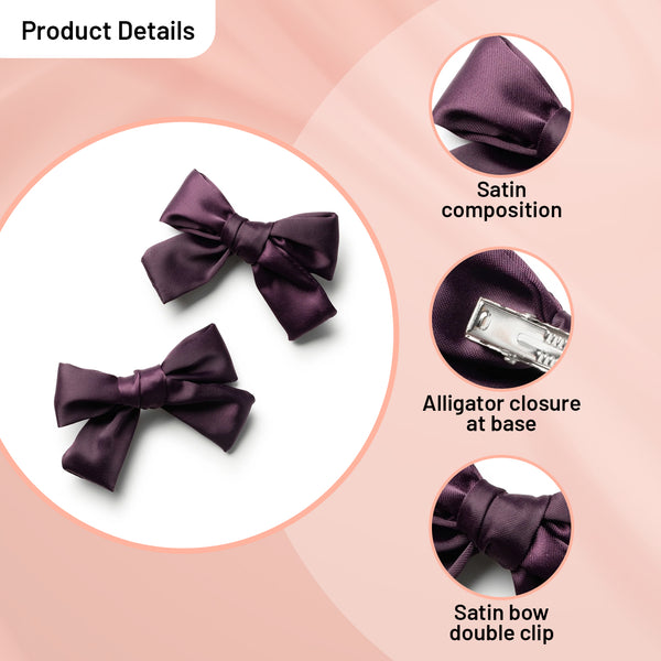 Halo Luxe Rosa Vintage Satin Double Bow Clips - Plum