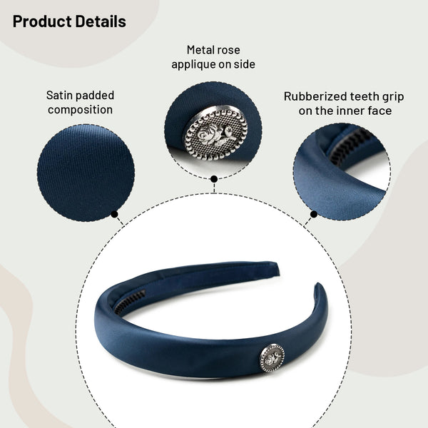 Halo Luxe Rosa Vintage Satin Headband - Navy
