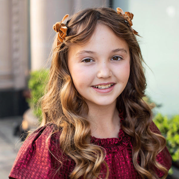Halo Luxe Rosette Velvet Double Clip Set - Caramel