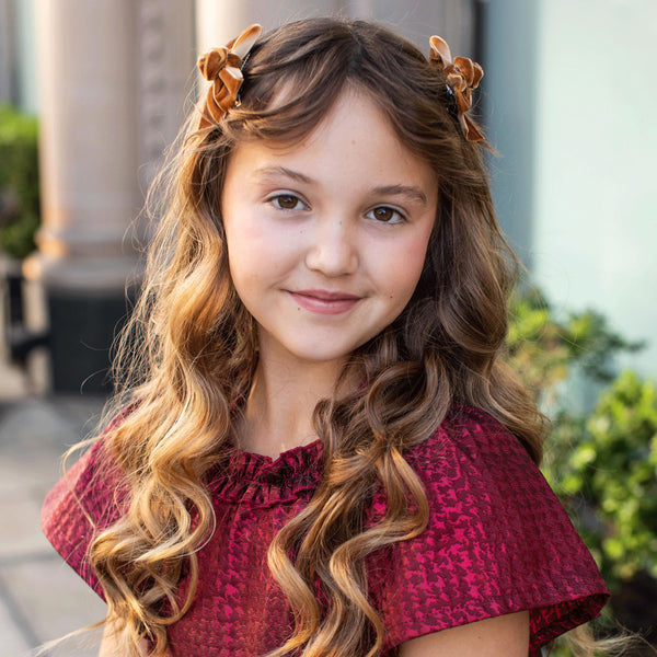 Halo Luxe Rosette Velvet Double Clip Set - Caramel