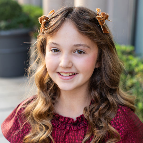 Halo Luxe Rosette Velvet Double Clip Set - Caramel