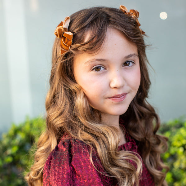 Halo Luxe Rosette Velvet Double Clip Set - Caramel