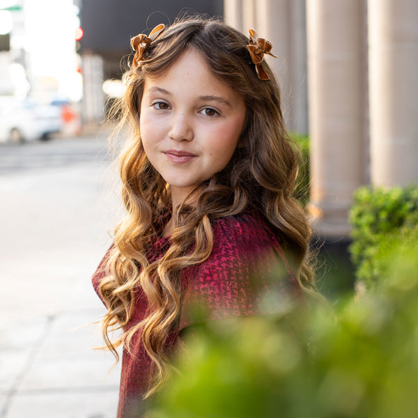 Halo Luxe Rosette Velvet Double Clip Set - Caramel
