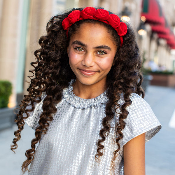 Halo Luxe Rosette Velvet Headband - Red