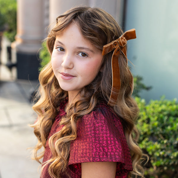 Halo Luxe Rosette Velvet Long Tail Clip - Caramel