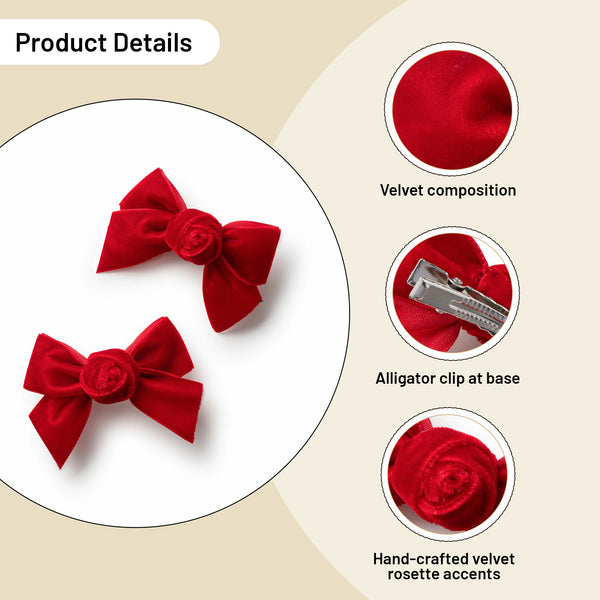 Halo Luxe Rosette Velvet Double Clip Set - Red
