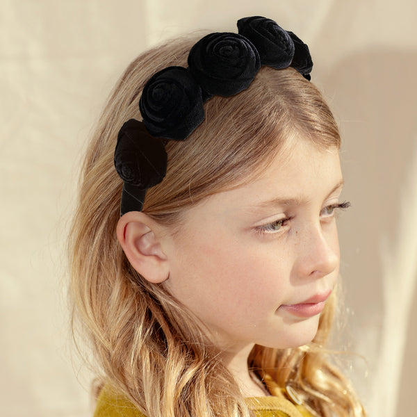 Halo Luxe Rosette Velvet Headband - Black