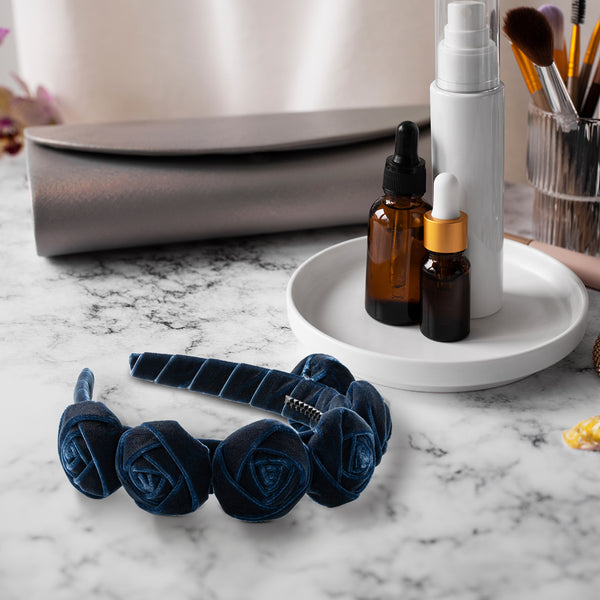 Halo Luxe Rosette Velvet Headband - Navy
